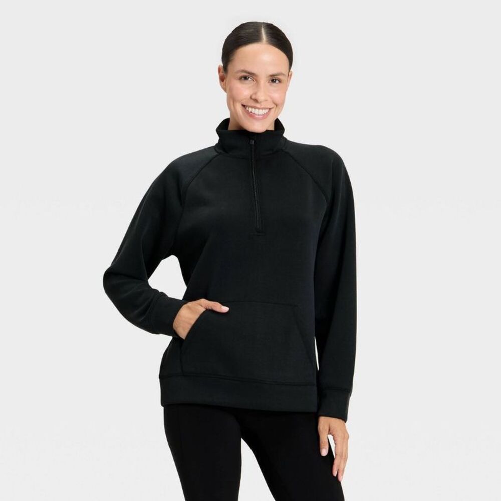 All In Motion - Women's Airy Sleek Legging Friendly Half Zip Sweat Black